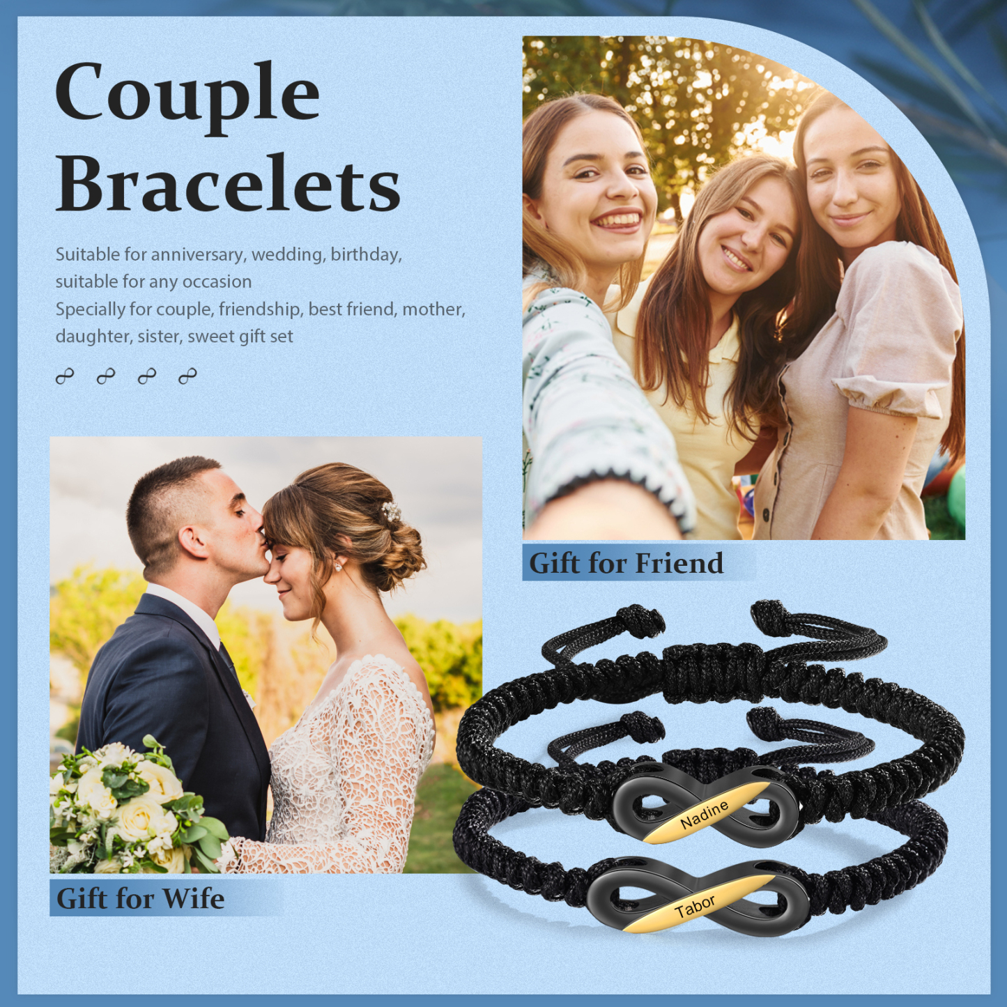 Personalised Infinity Bracelet Set Customised 2 Names Bracelet Valentine's Day Gifts for Couples-Jessemade AU