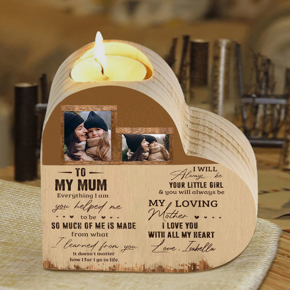 To My Mum - Customised Wooden Heart Candle Holder Candlesticks "I love you with all my heart" Gifts For Mother-Jessemade AU