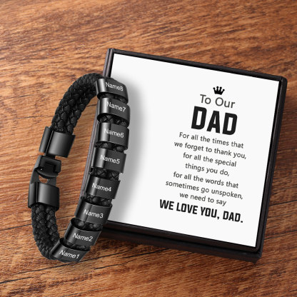 Customised Braided Leather Bracelet Engraved 8 Names Men's Bracelet Gifts For Dad-Jessemade AU