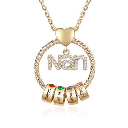4 Names - Personalised Nan Necklace Custom Names & Birthstones Circle Pendant Necklace Gift for Grandma Nanna-Jessemade AU