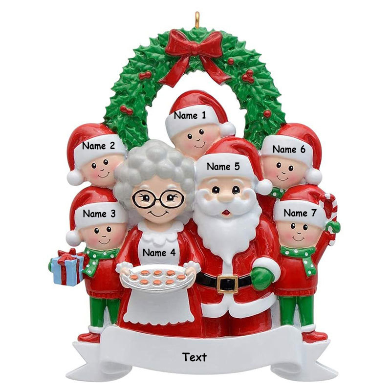 Santa Family Ornament Custom 7 Names Grandparents with Grandkids Ornament