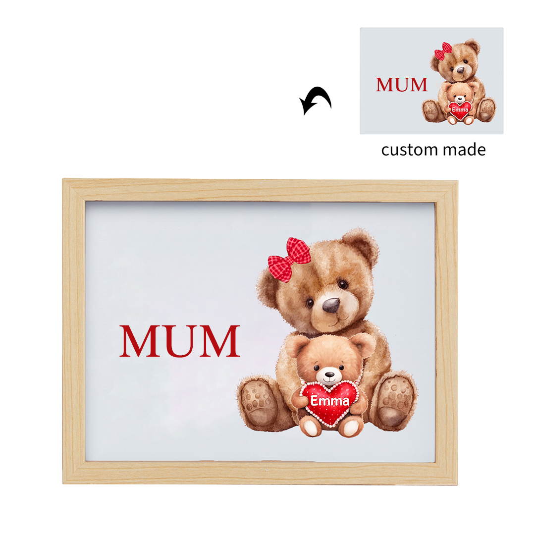 Personalised Frame Night Light Custom 1 Text  & 1 Name Teddy Bears Family Ornament Gifts for Mother/Grandma-Jessemade AU