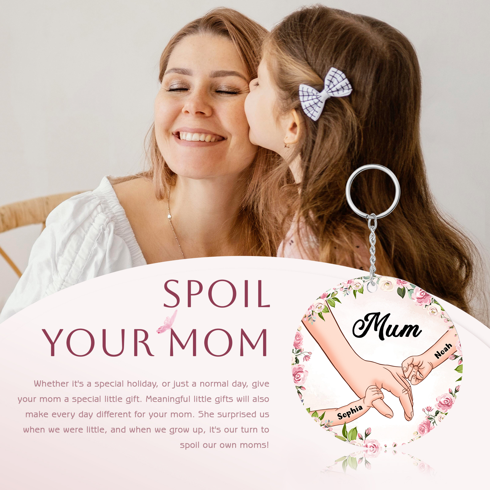 2 Names - Personalised Acrylic Keychain Custom 1 Text Holding Hands Family Hanging Ornaments Gift for Mum/Grandma-Jessemade AU