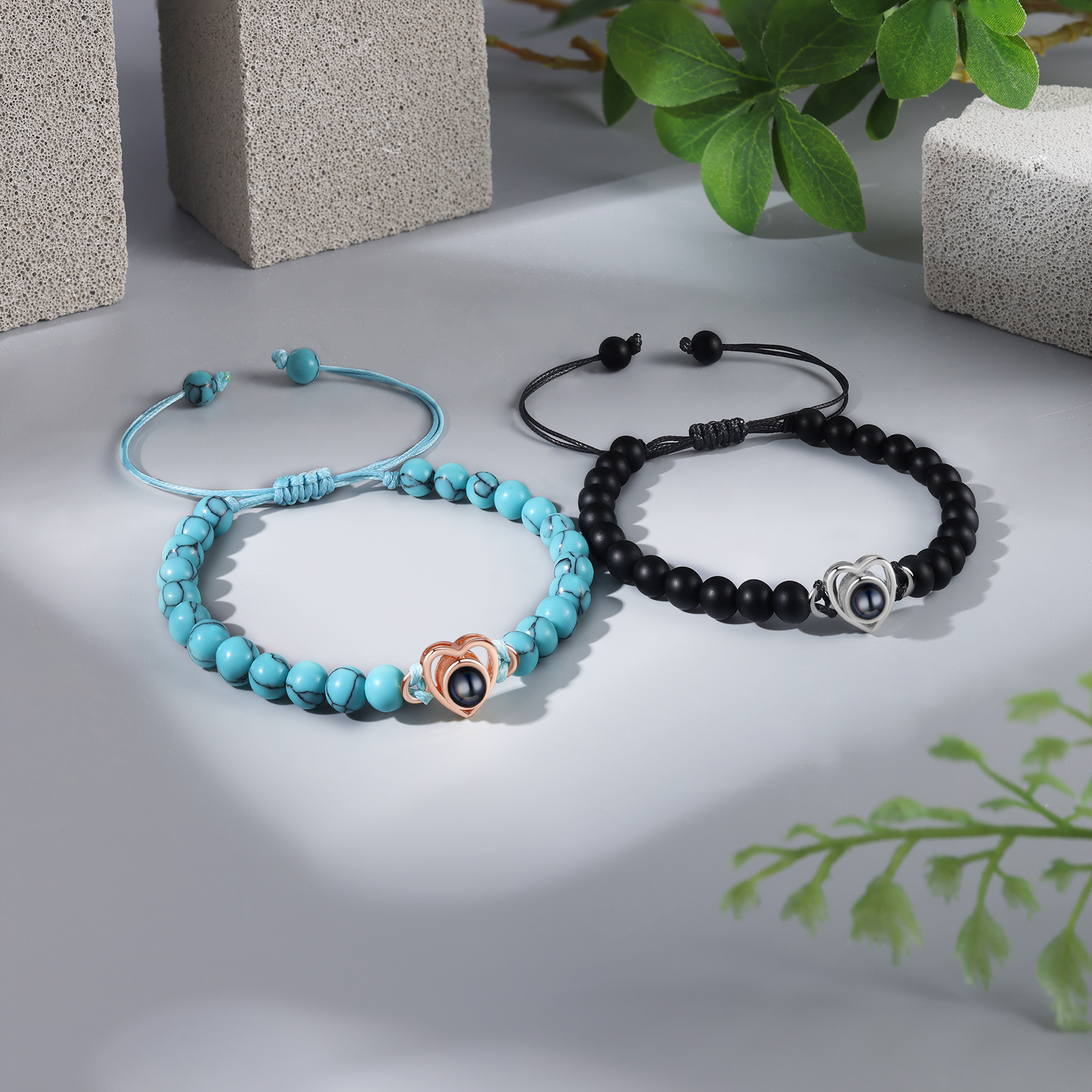 Personalised Projection Beaded Bracelet Customised Photo Bracelet Black Adjustable Bracelet Personalised Gift for Couples-Jessemade AU