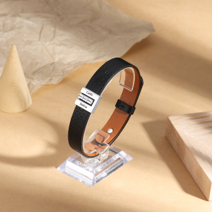 Personalised Leather Bracelet with Beads Engraved 2 Names Bangle for Him-Jessemade AU