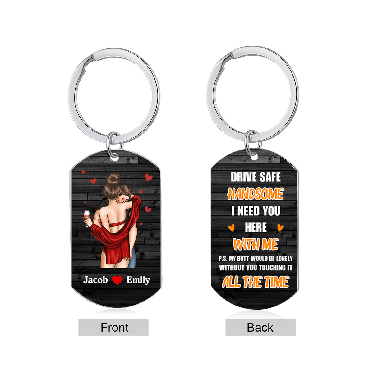 Personalised Couple Keychain Custom 2 Names Keyring - Drive Safe Handsome I Need You Here With Me - Valentine's Gift for Him 