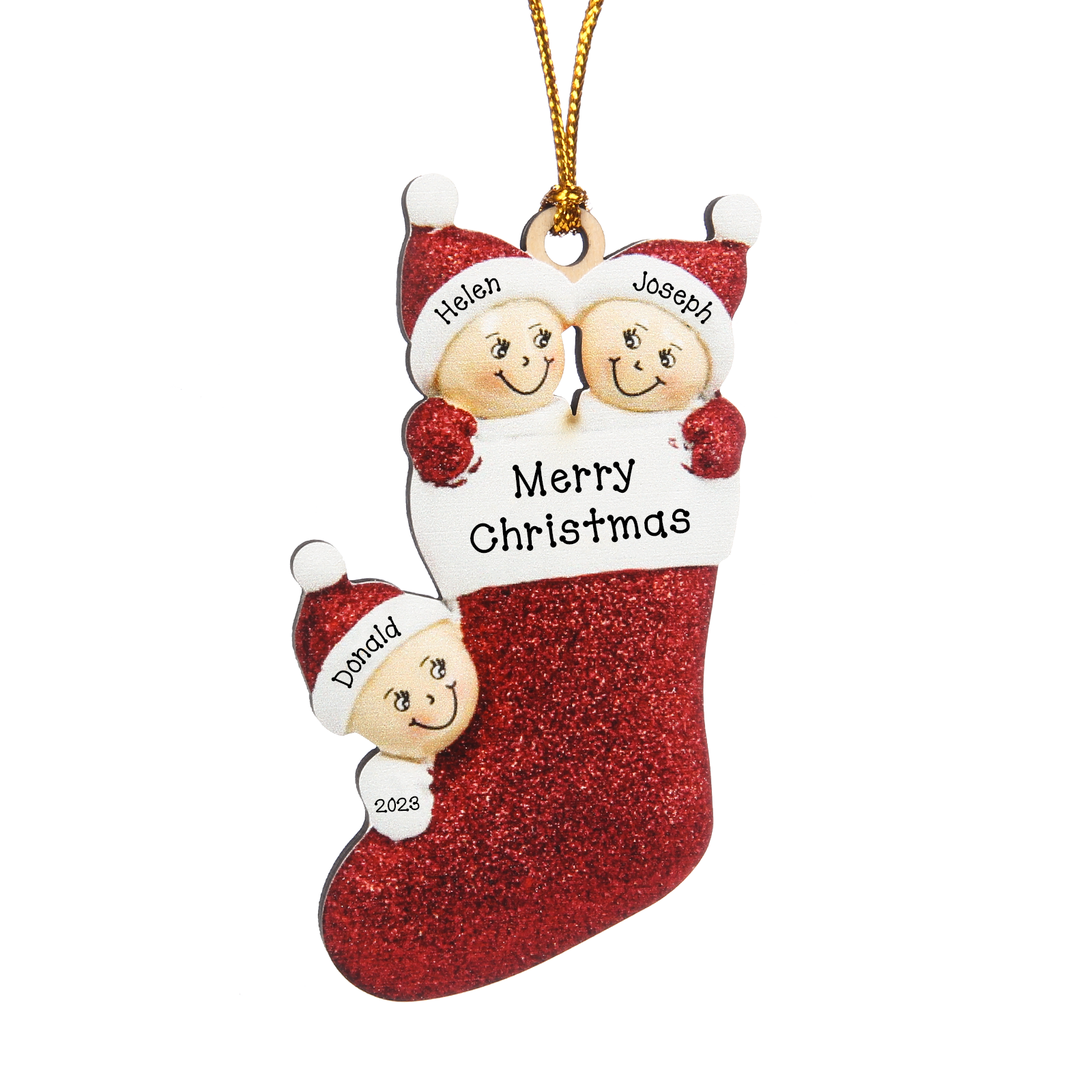 3 Names - Personalised Christmas Stocking Ornament Customised Name & Text & Year Wooden Hanging Ornaments Christmas Gift for Family-Jessemade AU