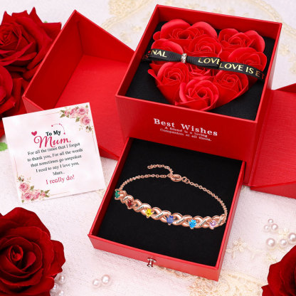 Family Custom Bracelet Heart Personalised with 6 Birthstones Gift Box Set-Jessemade AU
