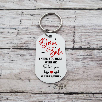Personalised Couple Photo Keychain Customised 2 Names Keyring Valentine's Day Gifts - Drive Safe, I Need You Here With Me-Jessemade AU