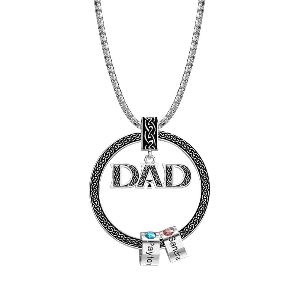 Dad Necklace Personalised Circle Men Necklace with Birthstones Engraved 2 Names Gifts For Father-Jessemade AU