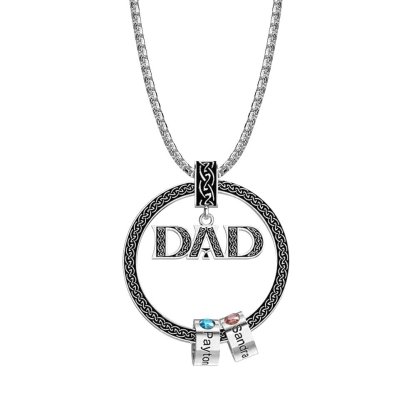 Dad Necklace Personalised Circle Men Necklace with Birthstones Engraved 2 Names Gifts For Father-Jessemade AU