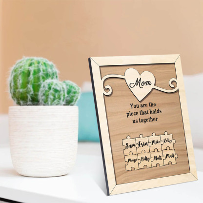 Personalised Mom Puzzle Picture Board Customised 5 Names Keepsake Wood Signs "You are the piece that holds us together" Gifts For Mother-Jessemade AU