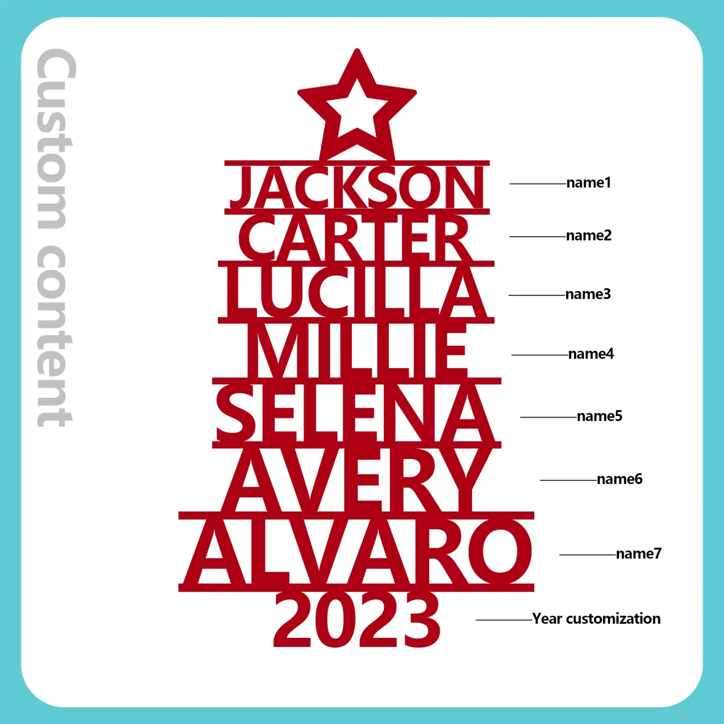 7 Names - Personalised Christmas Tree Ornaments Customised Name Xmas Wooden Decor Gifts for Family Friends-Jessemade AU