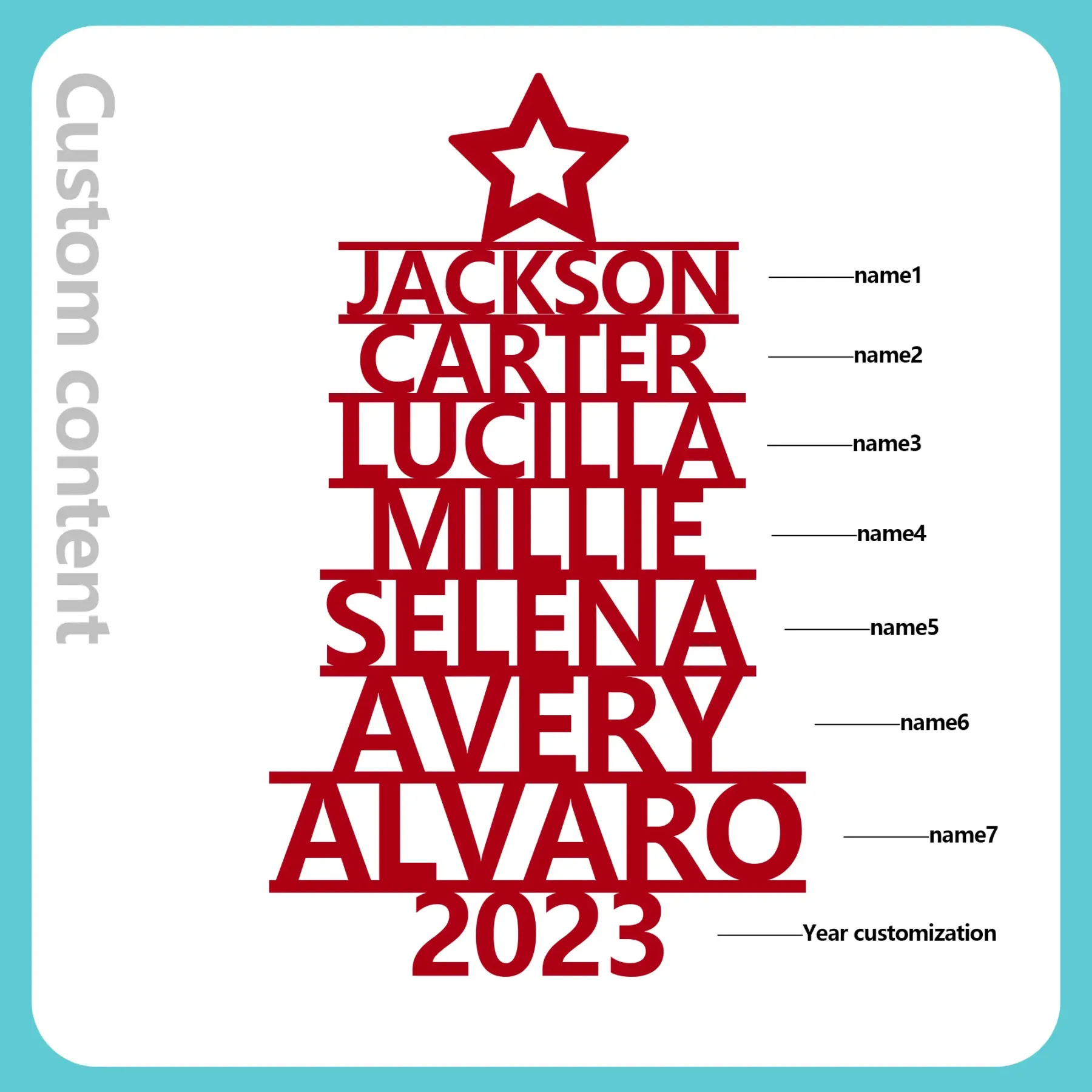 7 Names - Personalised Christmas Tree Ornaments Customised Name Xmas Wooden Decor Gifts for Family Friends-Jessemade AU