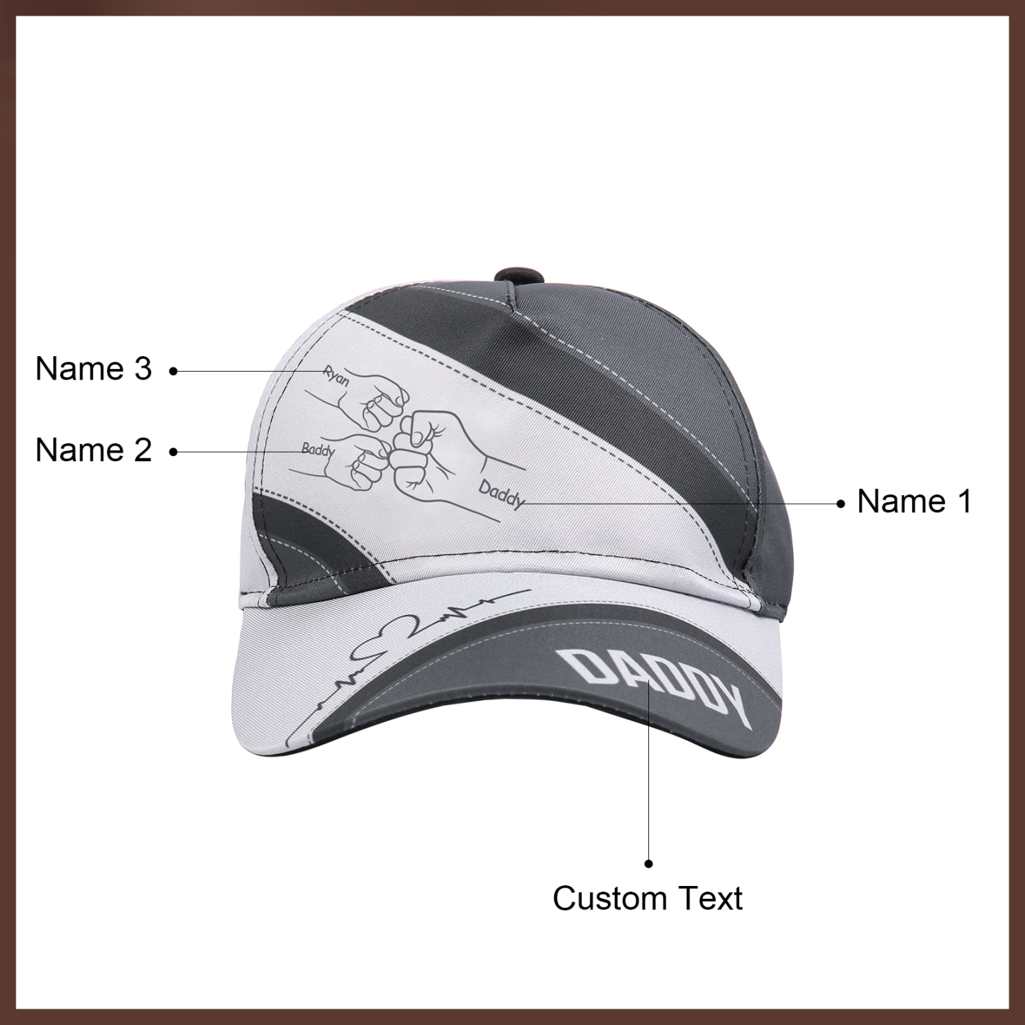 Personalised Fist Bump Classical Baseball Cap Custom 3 Names & 1 Text Snapback Adjustable Gift for Dad/Grandpa/Husband-Jessemade AU