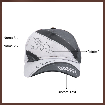 Personalised Fist Bump Classical Baseball Cap Custom 3 Names & 1 Text Snapback Adjustable Gift for Dad/Grandpa/Husband-Jessemade AU
