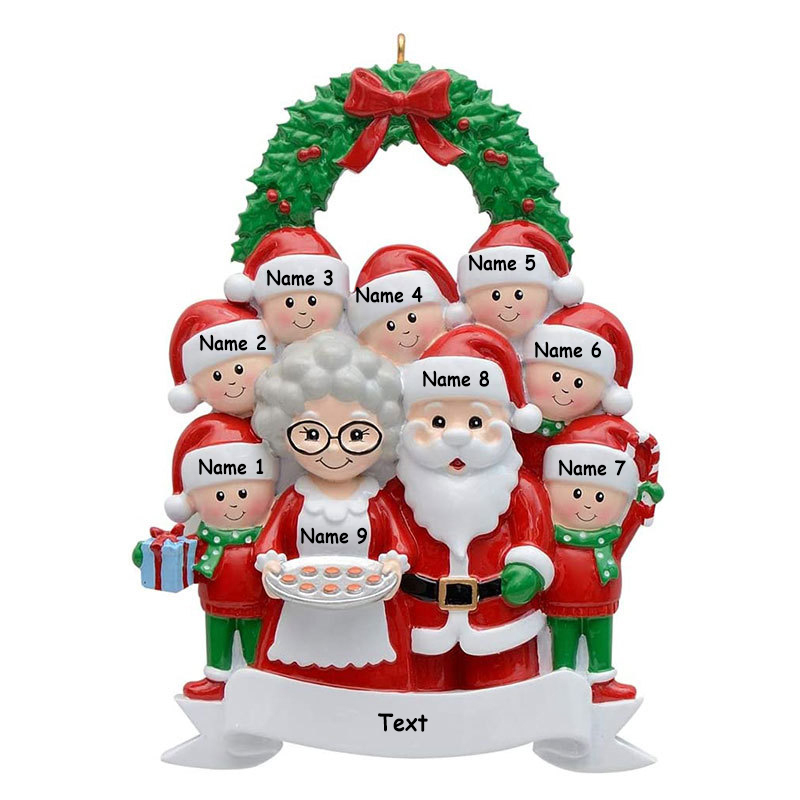 Santa Family Ornament Custom 9 Names Grandparents with Grandkids Ornament-Jessemade AU
