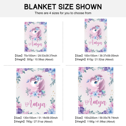 Personalised Flower Unicorn Blanket Custom Name Cute Cartoon Blanket-Jessemade AU
