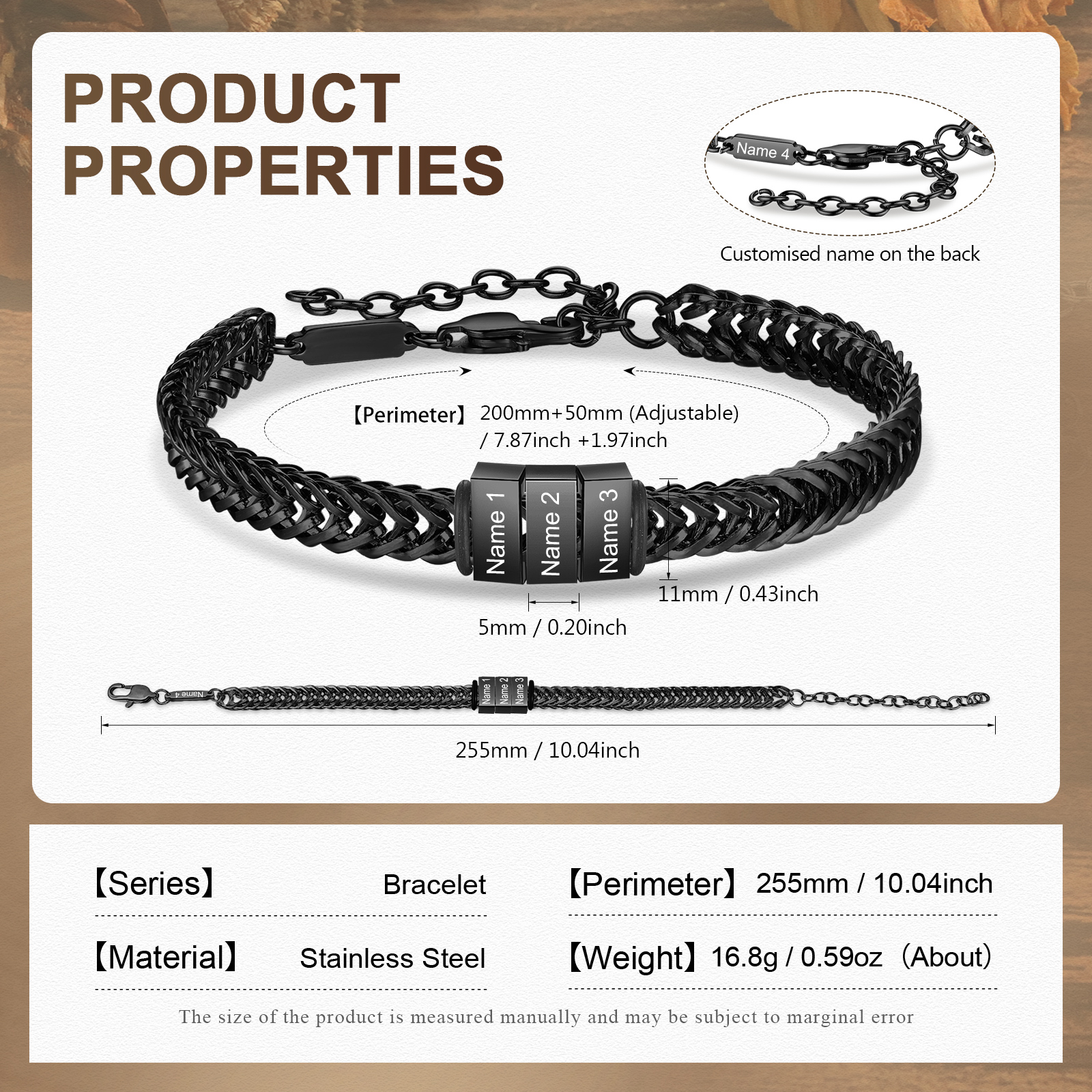 Personalised Men's Beaded Bracelet Custom 4 Names Adjustable Bracelets Stainless Steel Gifts for Him-Jessemade AU