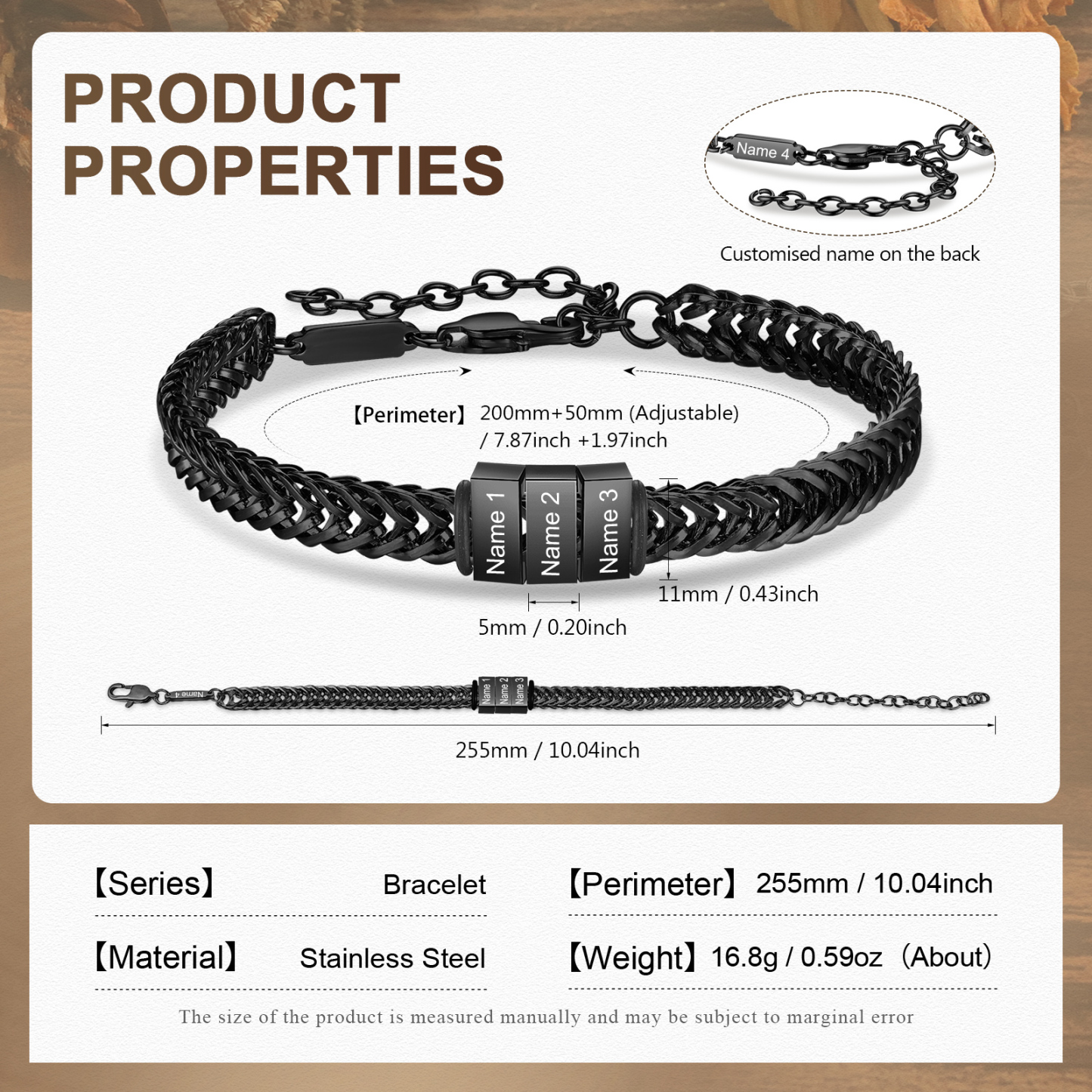 Personalised Men's Beaded Bracelet Custom 4 Names Adjustable Bracelets Stainless Steel Gifts for Him-Jessemade AU