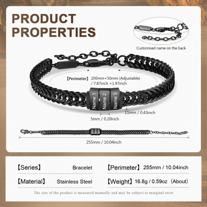 Personalised Men's Beaded Bracelet Custom 4 Names Adjustable Bracelets Stainless Steel Gifts for Him-Jessemade AU