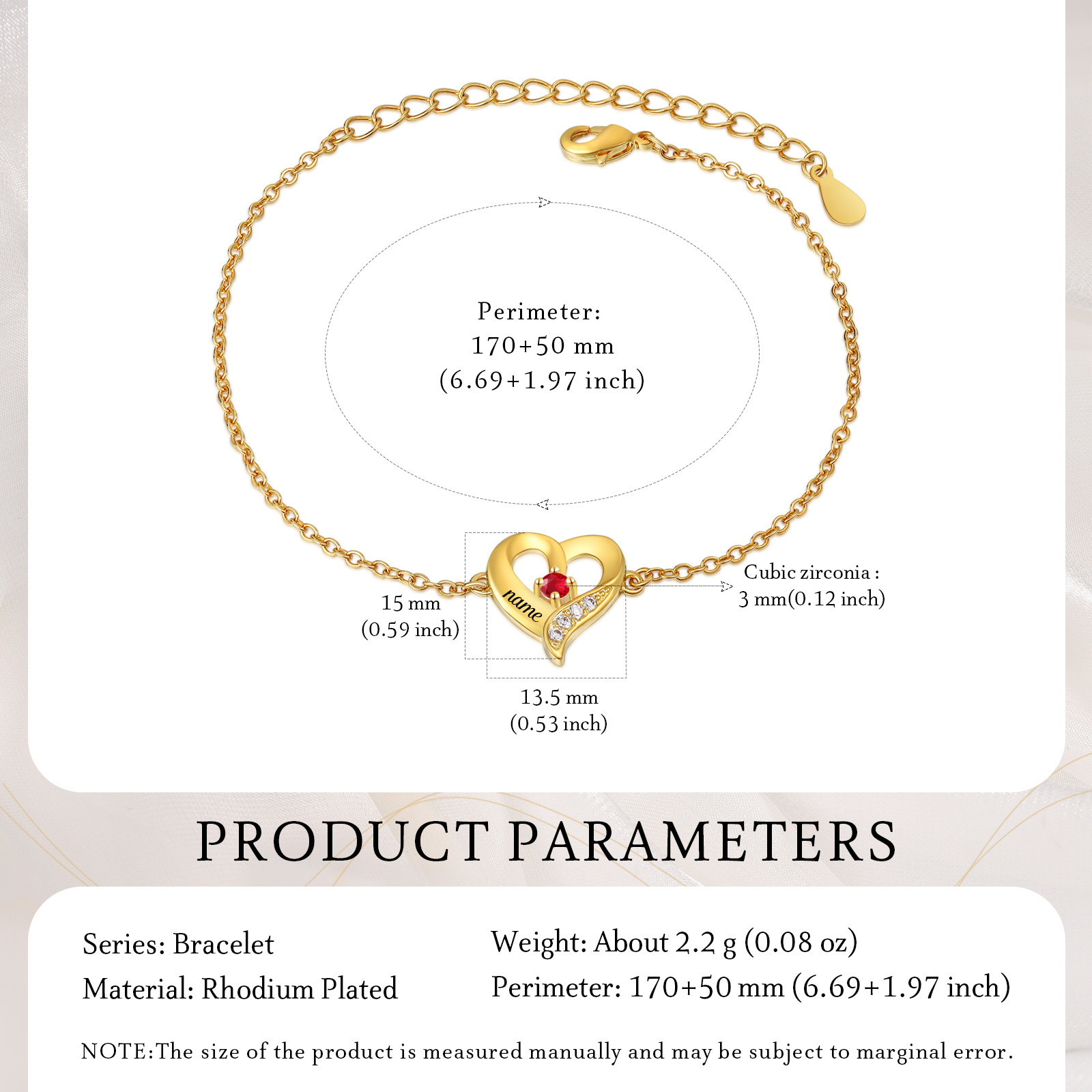 1 Name - Personalised Heart Bracelet Custom Name & Birthstone Bracelets Valentine's Day Gift For Her-Jessemade AU