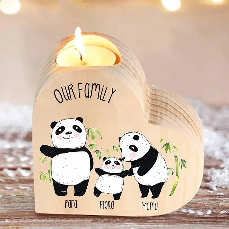 Family Panda Heart Candle Holder Personalised Wooden Candlestick Custom 3 Names-Jessemade AU