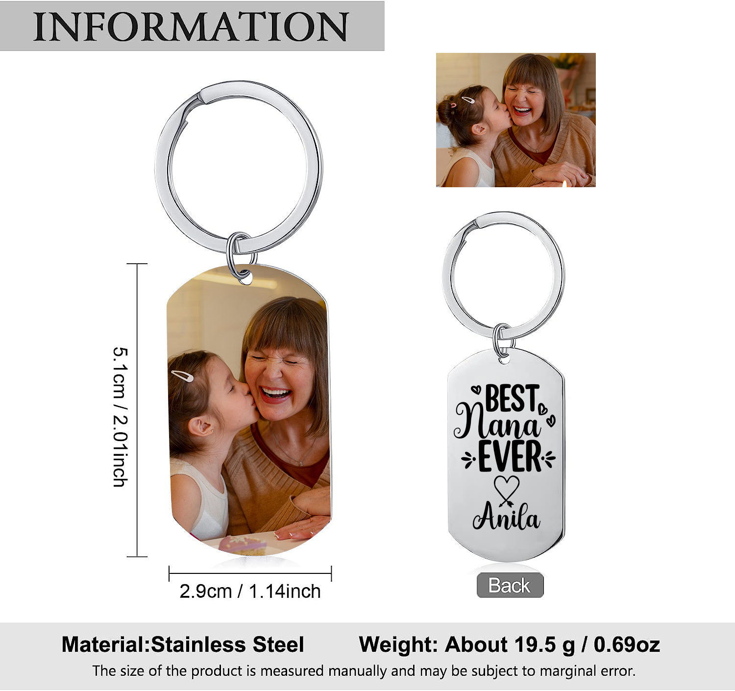 Personalised Photo and Name Keychain for Nana "Best Nana Ever" Grandparents' Day Gift-Jessemade AU