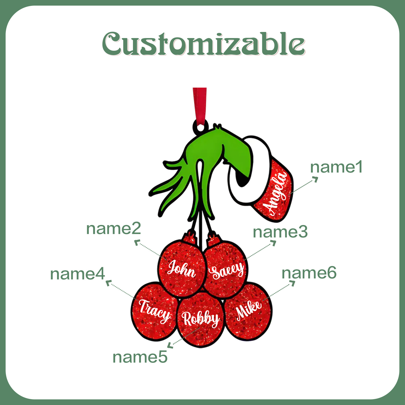 6 Names - Personalised Wooden Christmas Ornaments Customised Name Grinch Christmas Ornament Gifts for Family Friends-Jessemade AU
