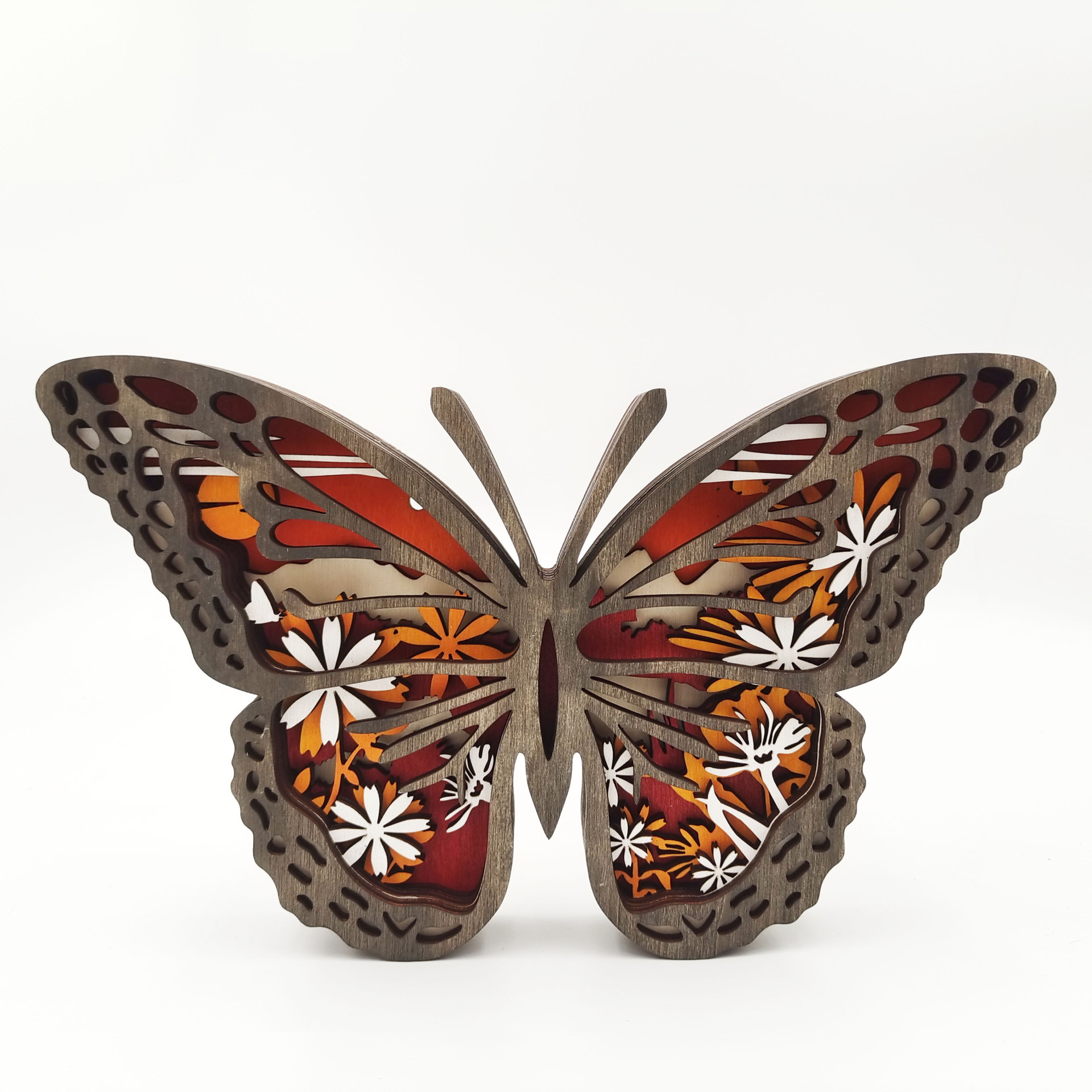 Butterfly Totem Wooden Home Decoration 3D Carving Flower Insect Night Light