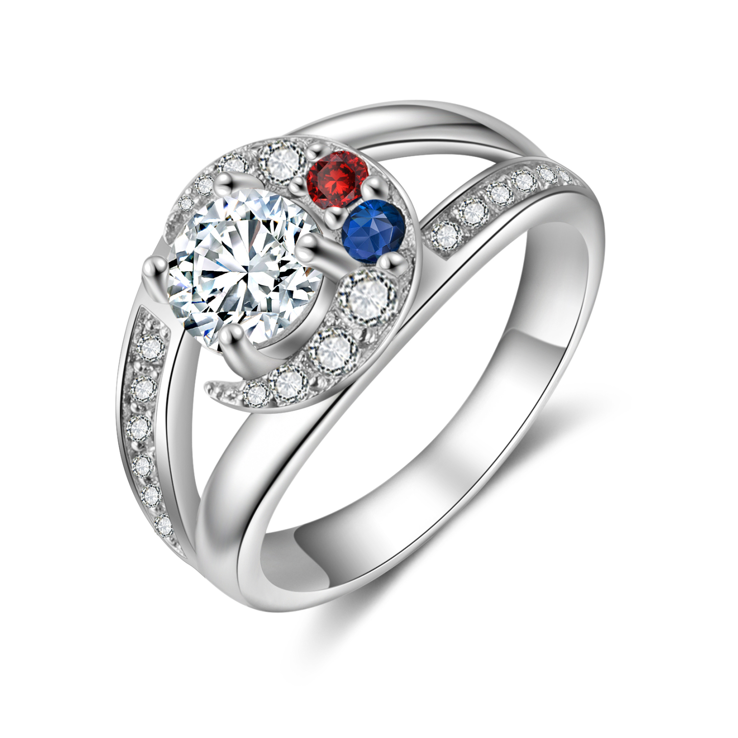 Personalised Moon Star Ring With 2 Birthstones Custom Names Best Gift For Women-Jessemade AU