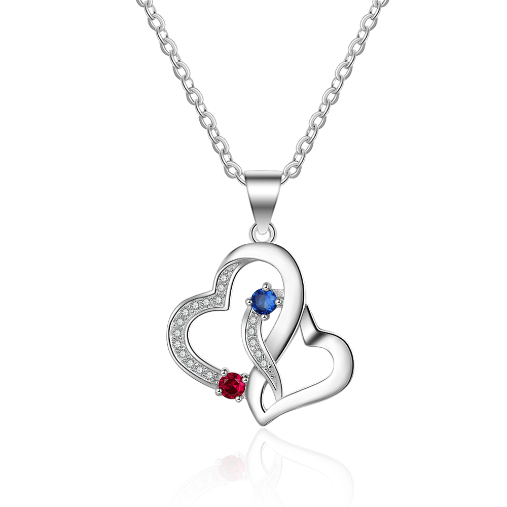Personalised Heart Necklace With 2 Birthstones Engraved Names Necklace Gift For Women-Jessemade AU