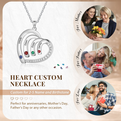 Personalised Heart Pendant Necklace Custom 4 Birthstones & 4 Names Necklace Gifts for Her-Jessemade AU