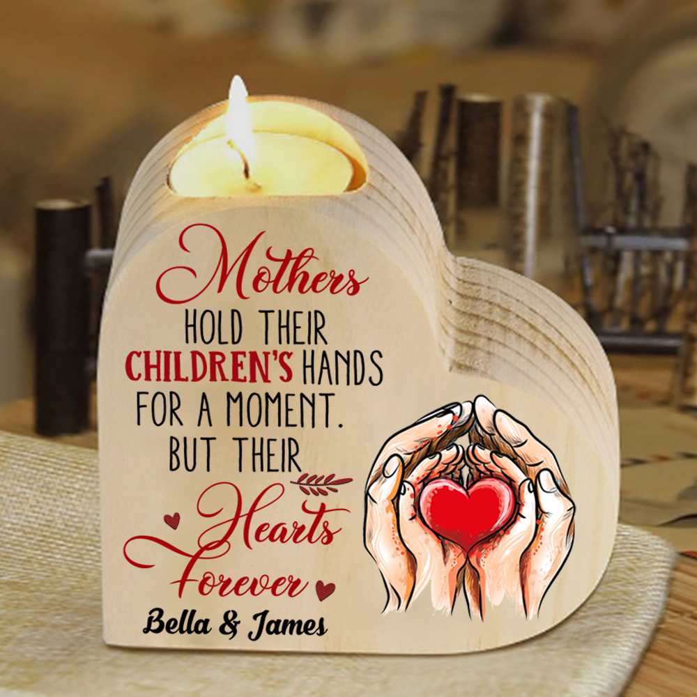 Mother Hold Children Personalised Heart Candle Holder Wooden Candlestick Mothers Gifts-Jessemade AU