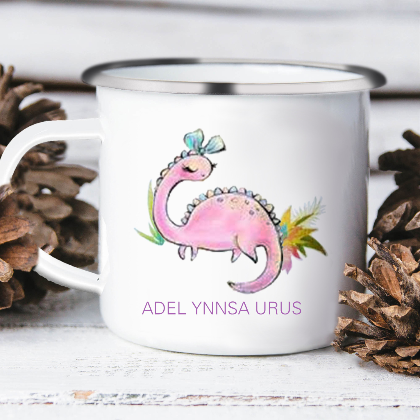 Personalised Enamel Mug Customised Name Dinosaur Cup Camping Mug Birthday Gift for Kids - Brachiosaurus-Jessemade AU