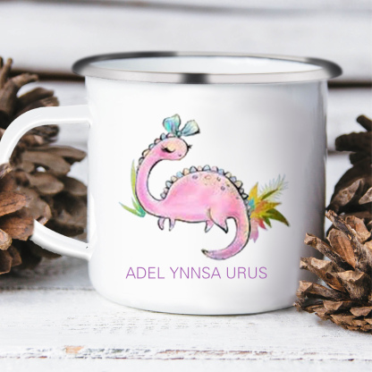 Personalised Enamel Mug Customised Name Dinosaur Cup Camping Mug Birthday Gift for Kids - Brachiosaurus-Jessemade AU