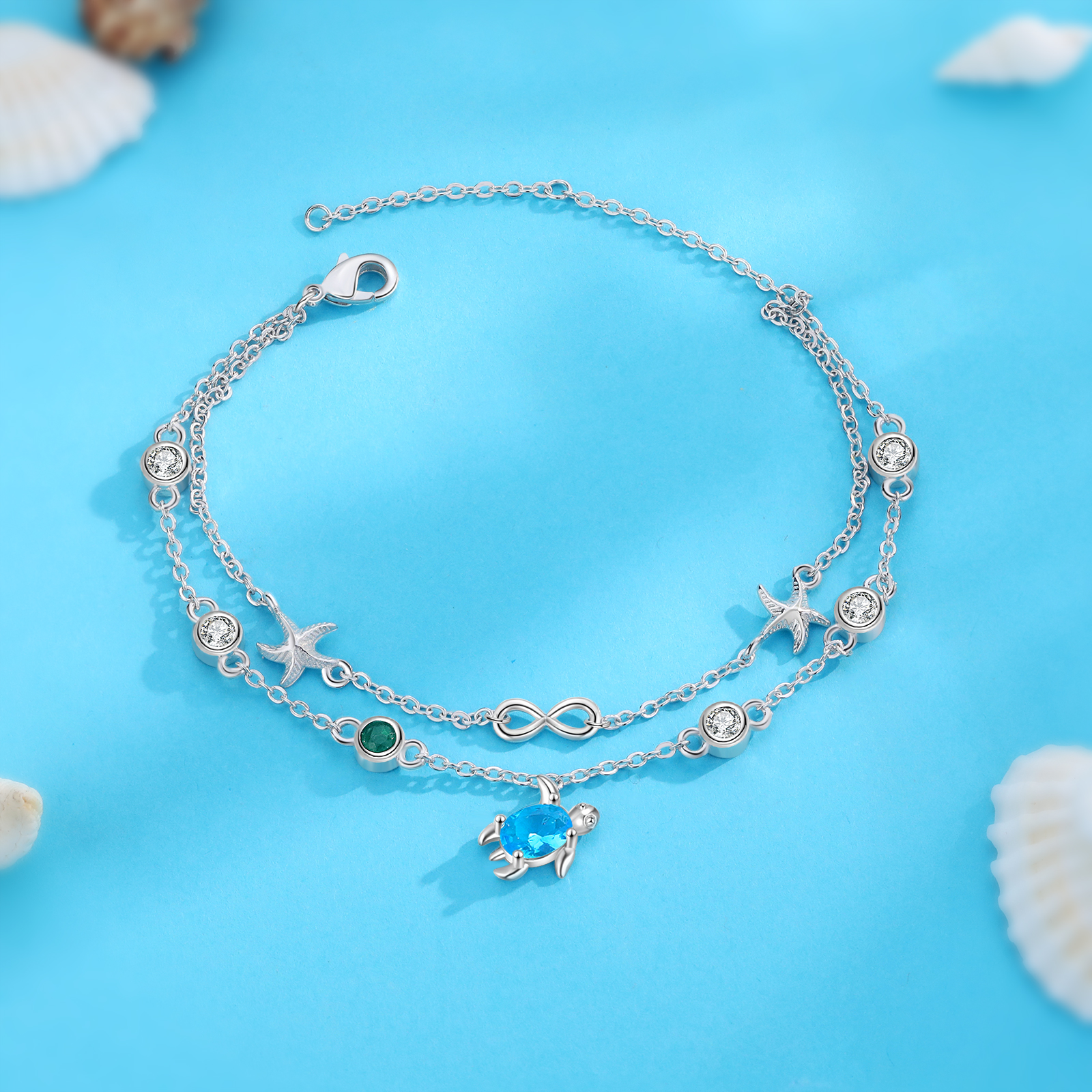 Personalised Women's Bracelet Custom 1 Birthstone Bracelet Sea Turtle Adjustable Bracelet Birthday Gift for Her-Jessemade AU