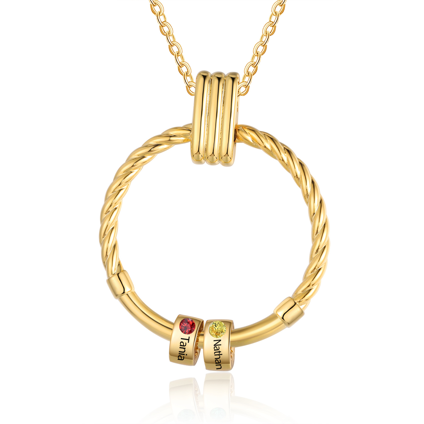 2 Names - Personalised Circle Pendant Necklace Custom Birthstones & Names Necklace Birthday Gift for Her-Jessemade AU