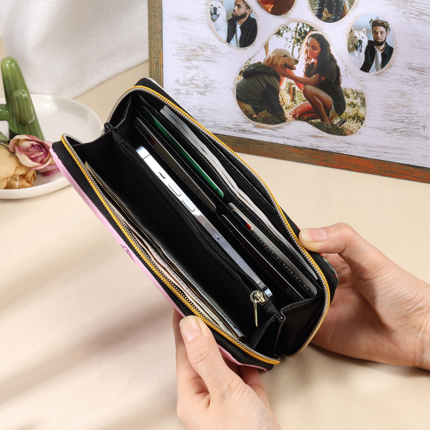 Long Purse Personalised Dragonfly Leather Wallet Engraved 1 Photo Zip Wallet Gifts for Her-Jessemade AU