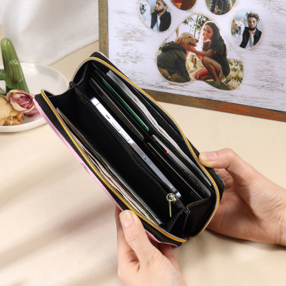 Long Purse Personalised Dragonfly Leather Wallet Engraved 1 Photo Zip Wallet Gifts for Her-Jessemade AU