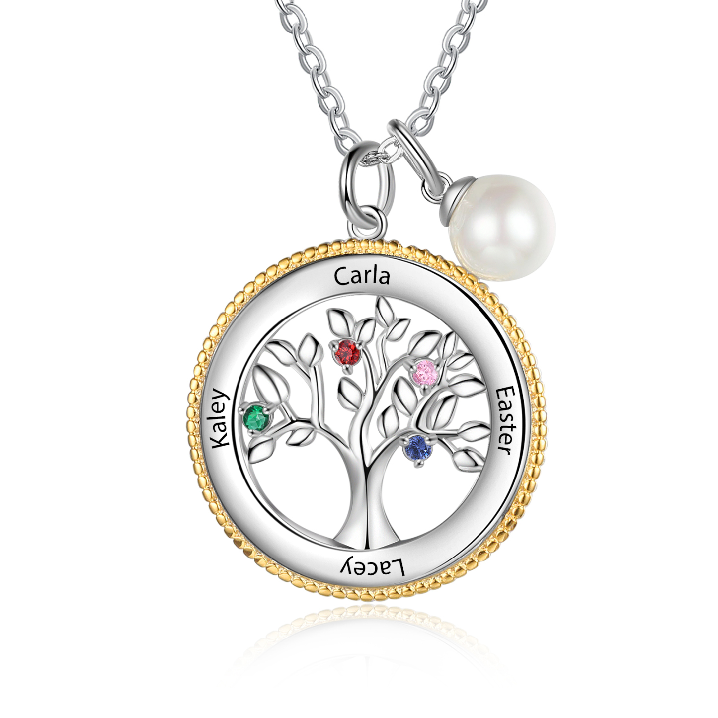 Personalised Family Tree Necklace With 4 Birthstones Engraved Names Necklace Gift For Women-Jessemade AU