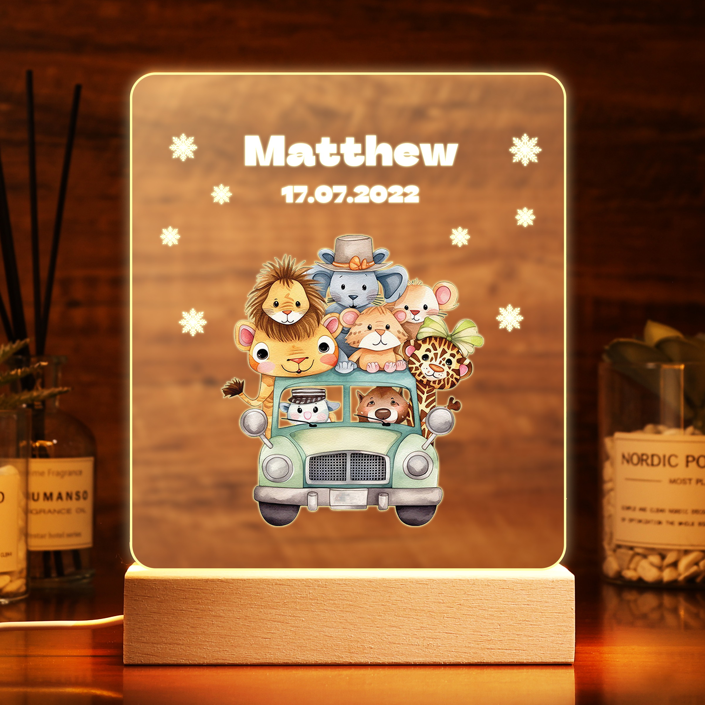 Personalised Name Night Light Animal Zoo LED Night Light Custom Date Nursery Birthday Gifts For Kids-Jessemade AU