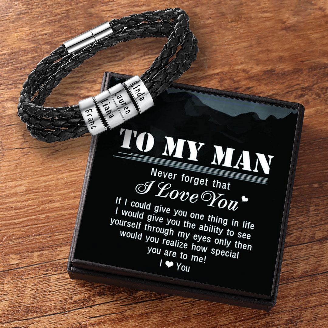 Braided Leather Personalised Name 4 Beads Men's Bracelets Gifts For Him Best Gift For Dad-Jessemade AU