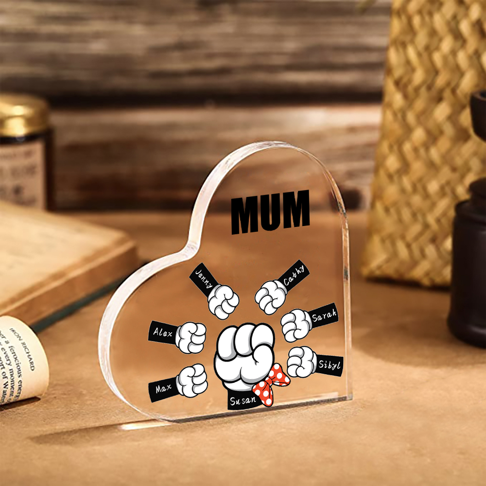 7 Names - Personalised Acrylic Heart Keepsake Custom Name & Text Fist Bump Ornaments Gifts for Family-Jessemade AU