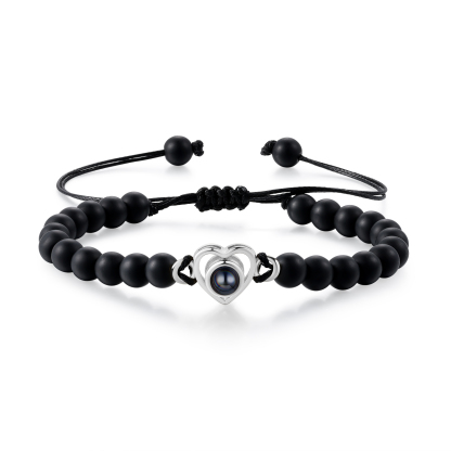 Personalised Projection Beaded Bracelet Customised Photo Bracelet Black Adjustable Bracelet Personalised Gift for Couples-Jessemade AU