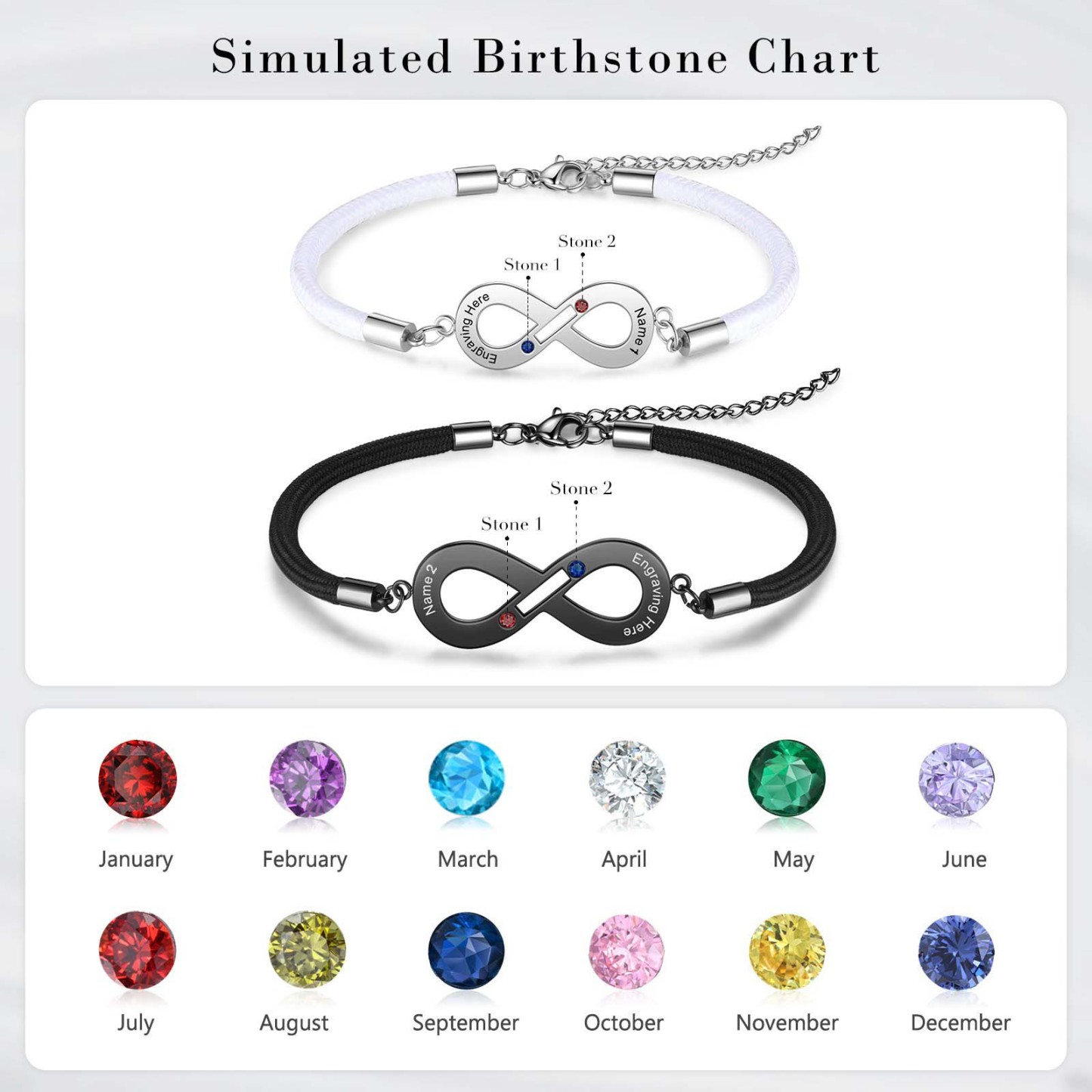 Valentine's Day Gifts 2024 Couple Infinity Bracelet Set with Birthstones-Jessemade AU