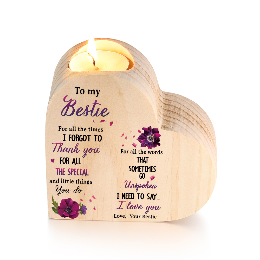 To My Bestie Violet Flower Heart Candle Holder "I Need To Say I Love You" Wooden Candlestick-Jessemade AU