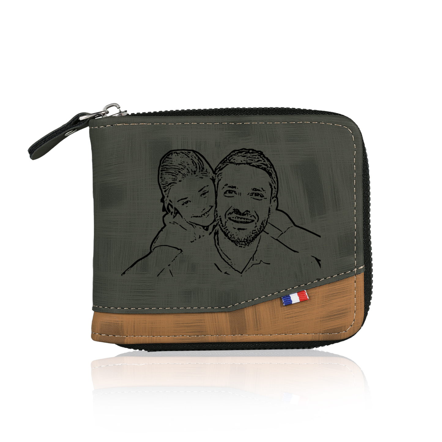 Personalised Photo & Text Billfold Wallet Custom Men's Leather Wallet Zipper Gifts for Him Brown-Jessemade AU