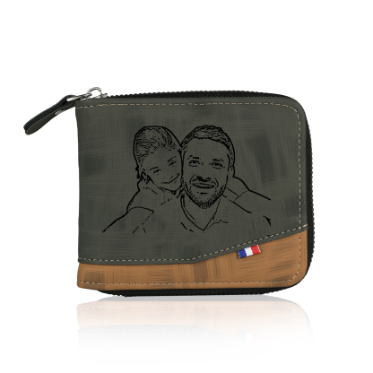 Personalised Photo & Text Billfold Wallet Custom Men's Leather Wallet Zipper Gifts for Him Brown-Jessemade AU