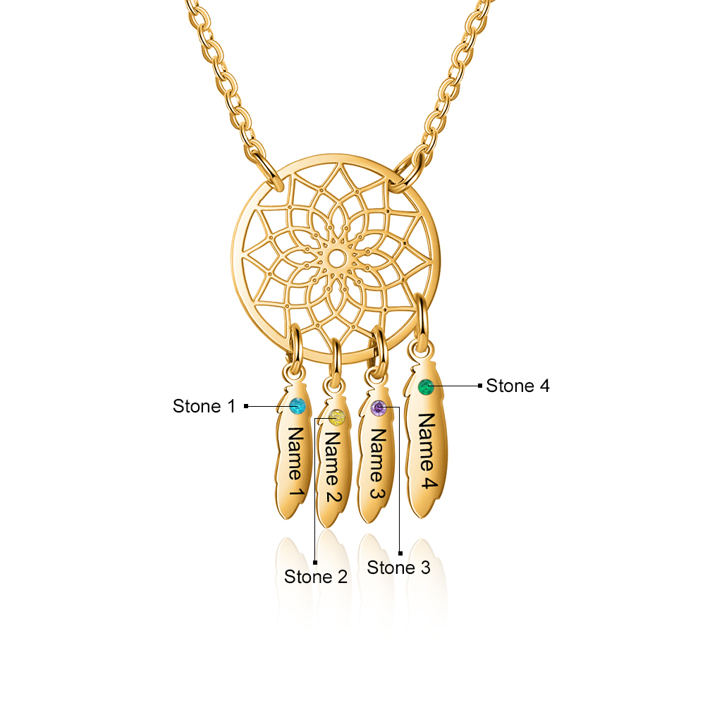 Personalised Dream Catcher Necklace With Birthstone Custom 4 Names Necklace Gift For Mother-Jessemade AU
